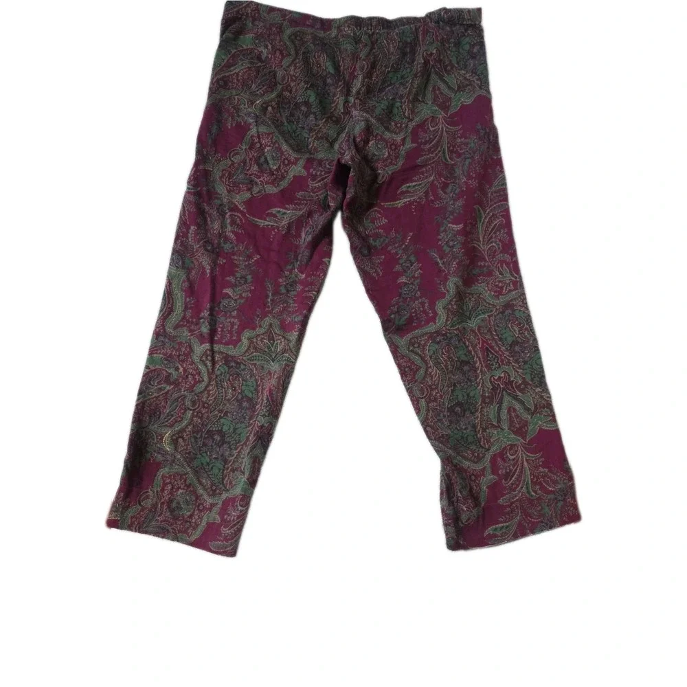 Lauren Ralph Lauren Pajama Set Womens M Maroon Paisley Gold Crest Sleepwear PJ